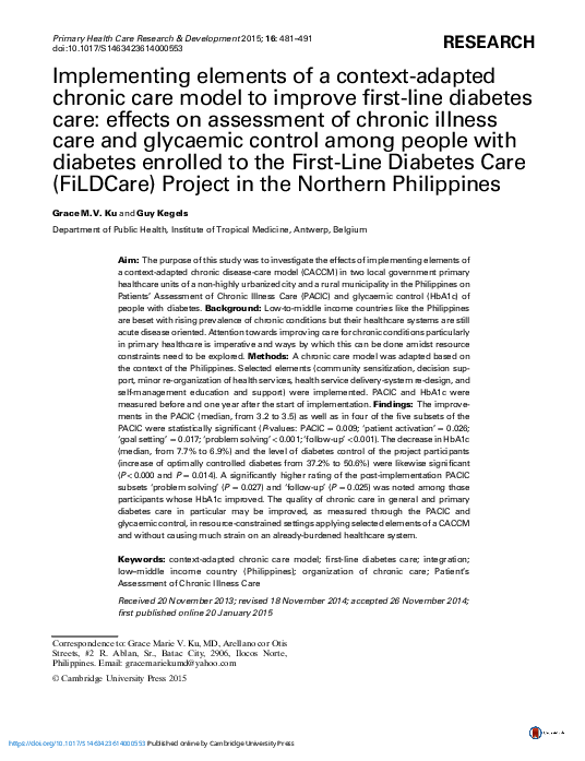 (PDF) Implementing elements of a context-adapted chronic care model to ...