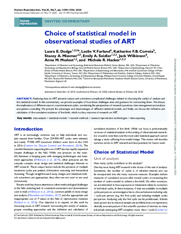 (PDF) Choice of statistical model in observational studies of ART