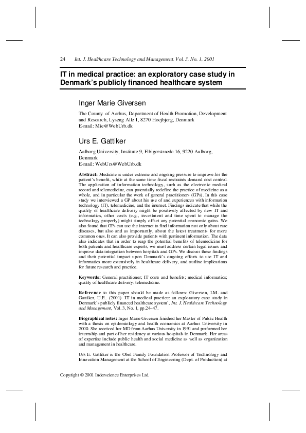 (PDF) IT in medical practice: an exploratory case study in Denmark's ...