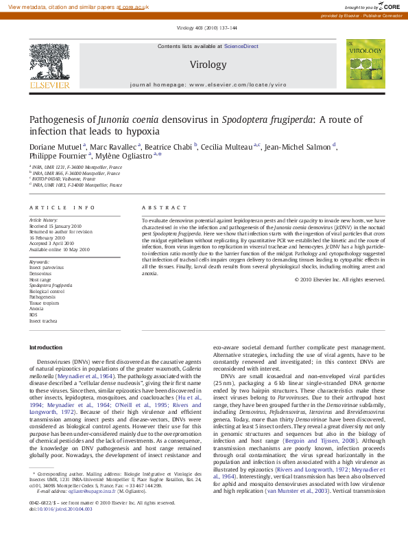 (PDF) Pathogenesis of Junonia coenia densovirus in Spodoptera ...
