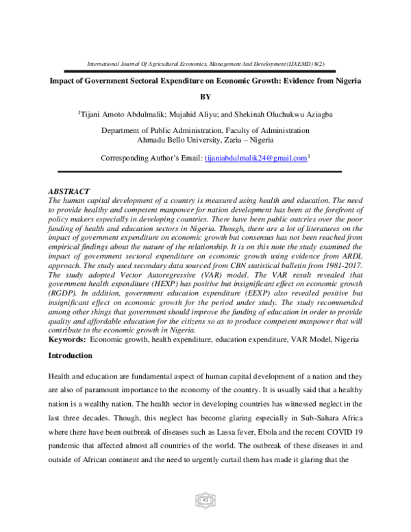 (PDF) Impact of Government Sectoral Expenditure on Economic Growth ...