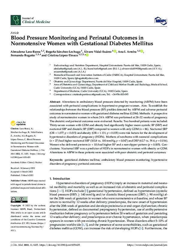 (PDF) Blood Pressure Monitoring and Perinatal Outcomes in Normotensive ...