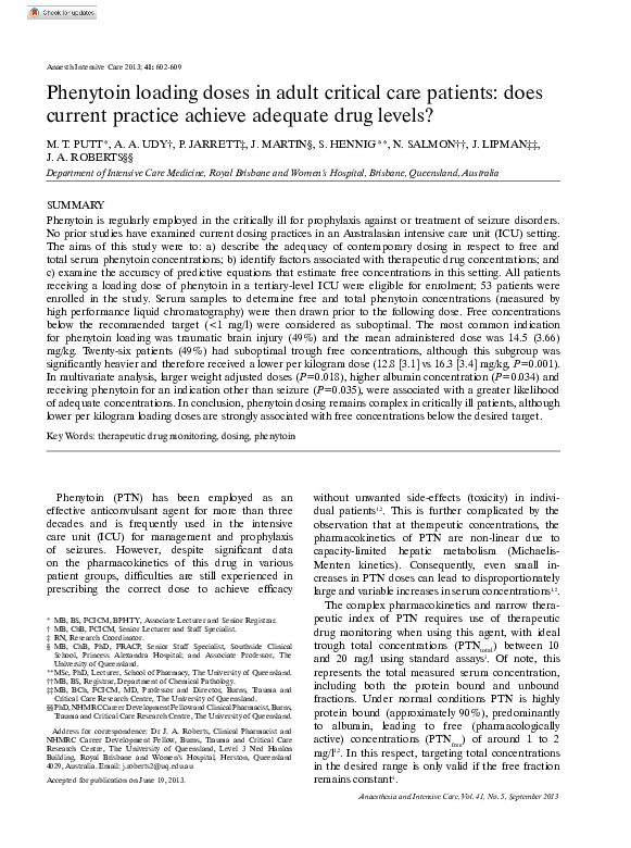 (PDF) Phenytoin Loading Doses in Adult Critical Care Patients: Does ...