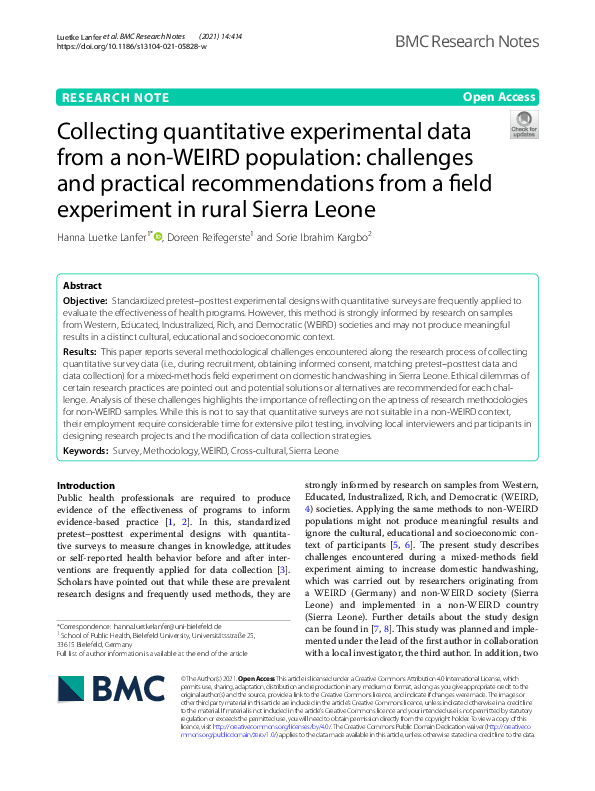 (PDF) Collecting quantitative experimental data from a non-WEIRD ...