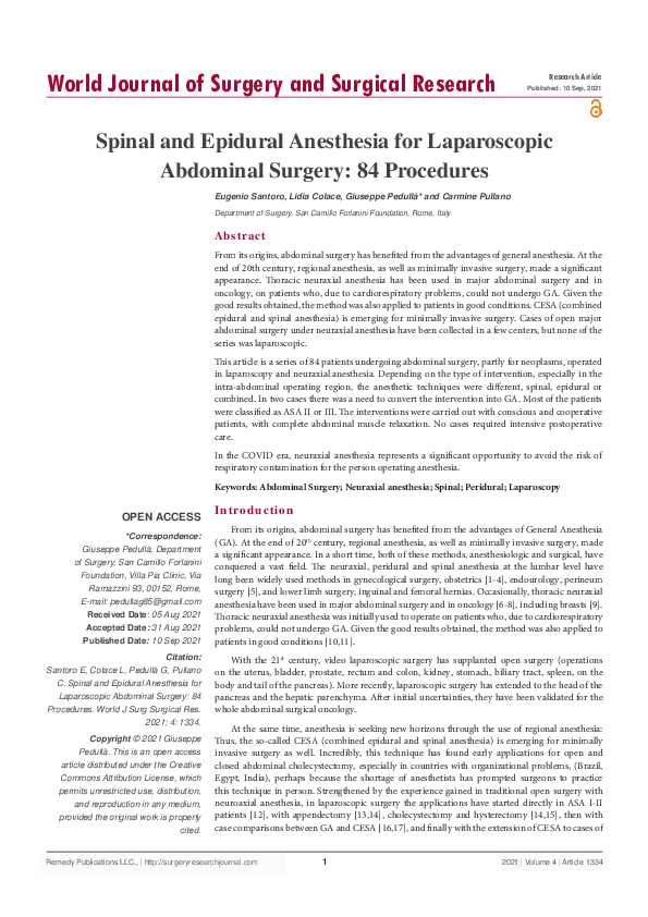 (PDF) Spinal and Epidural Anesthesia for Laparoscopic Abdominal Surgery ...