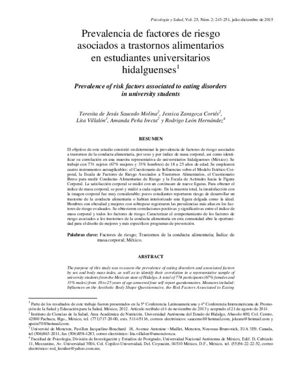 (PDF) Prevalence of risk factors associated to eating disorders in ...
