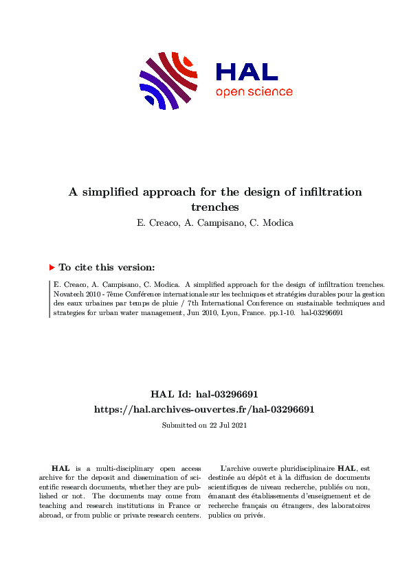 (PDF) A simplified approach for the design of infiltration trenches