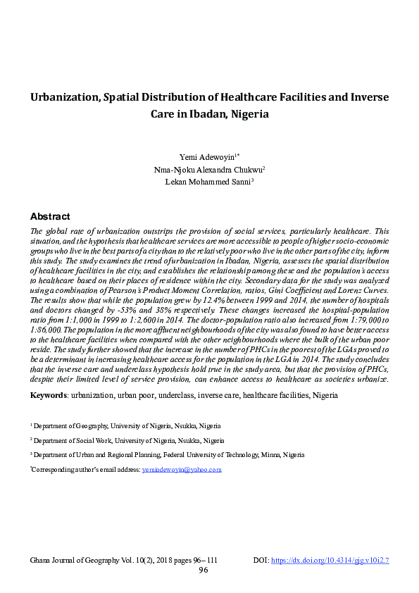 (PDF) Urbanization, Spatial Distribution of Healthcare Facilities and ...