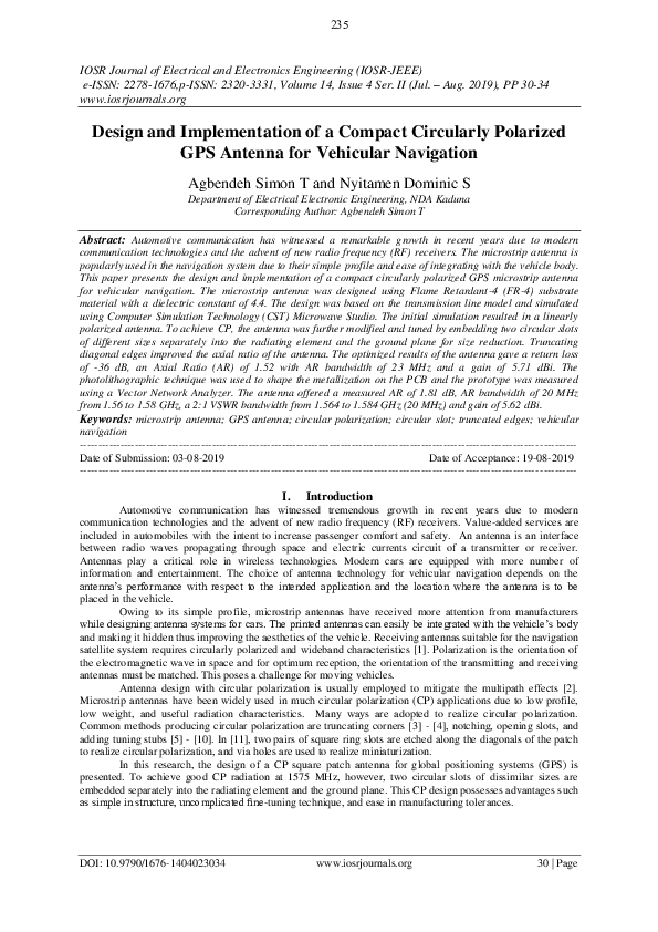 (PDF) Design and Implementation of a Compact Circularly Polarized GPS ...