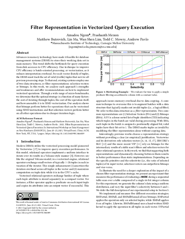 (PDF) Filter Representation in Vectorized Query Execution