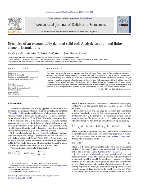 (PDF) Dynamics of an exponentially damped solid rod: Analytic solution ...