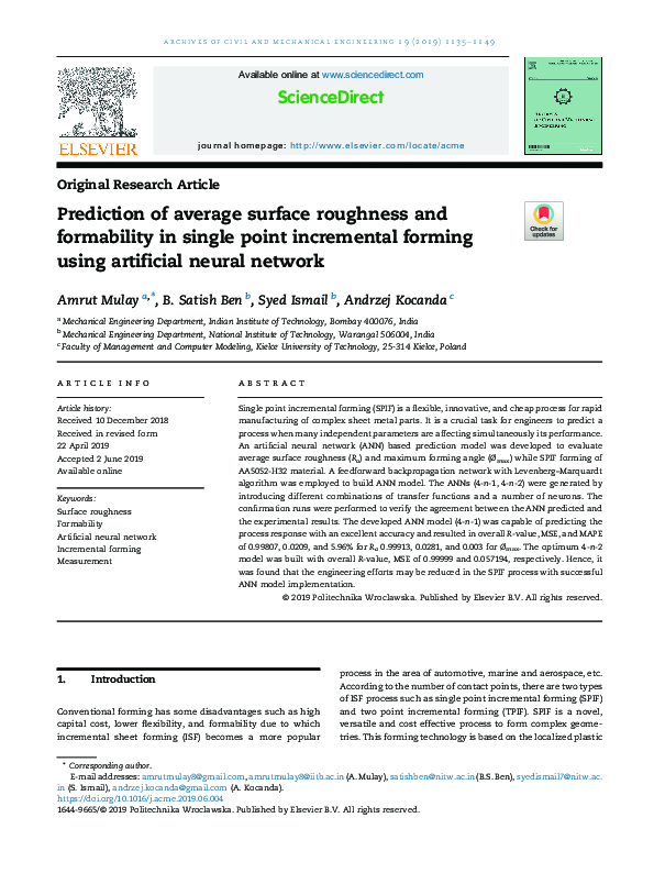 (PDF) Prediction of average surface roughness and formability in single ...