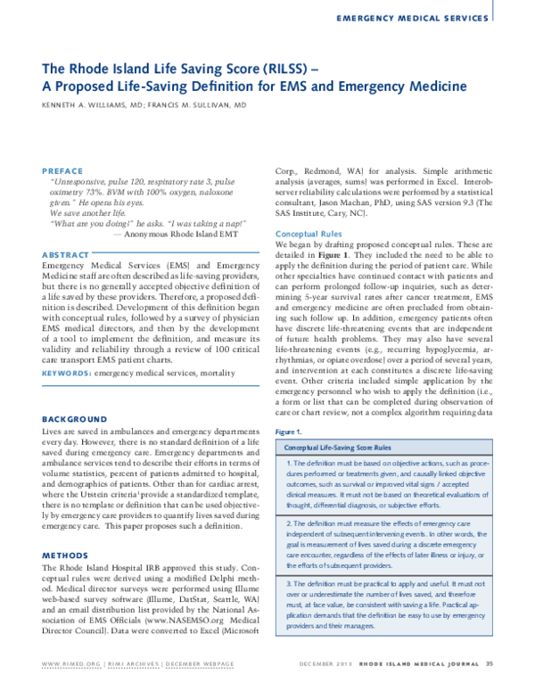 (PDF) The Rhode Island Life Saving Score (RILSS)--a proposed life ...