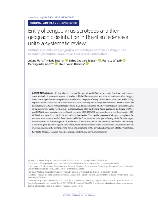 (PDF) Entry of dengue virus serotypes and their geographic distribution ...