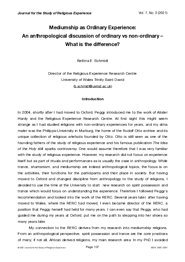 (PDF) Mediumship as Ordinary Experience: An anthropological discussion ...