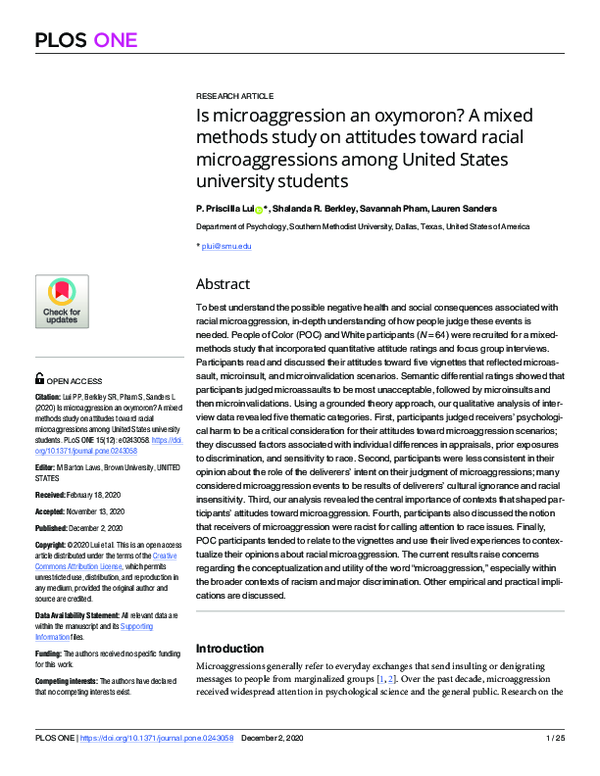 (PDF) Is Microaggression An Oxymoron? A Mixed Methods Study on ...