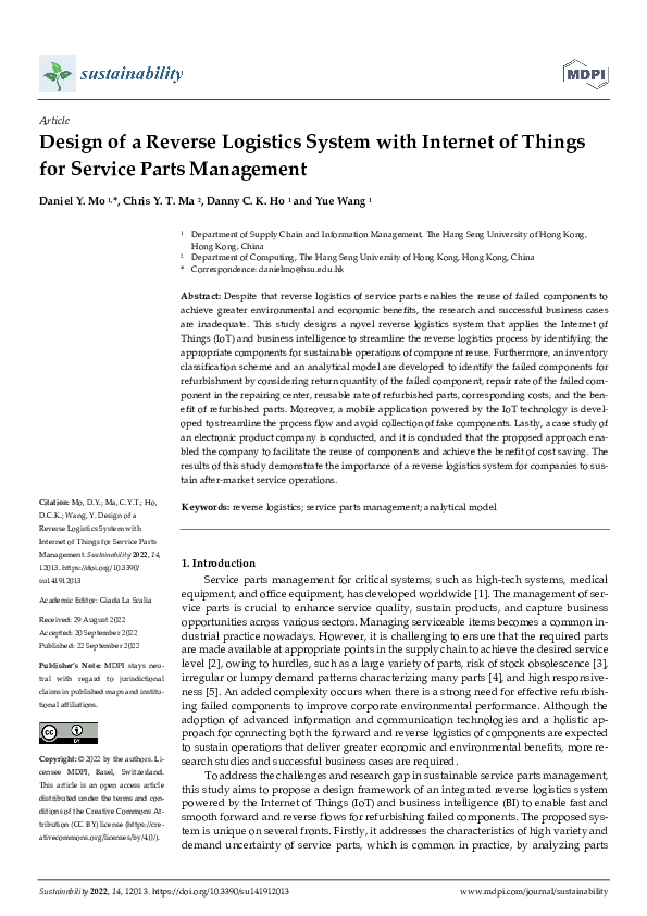 (PDF) Design of a Reverse Logistics System with Internet of Things for ...