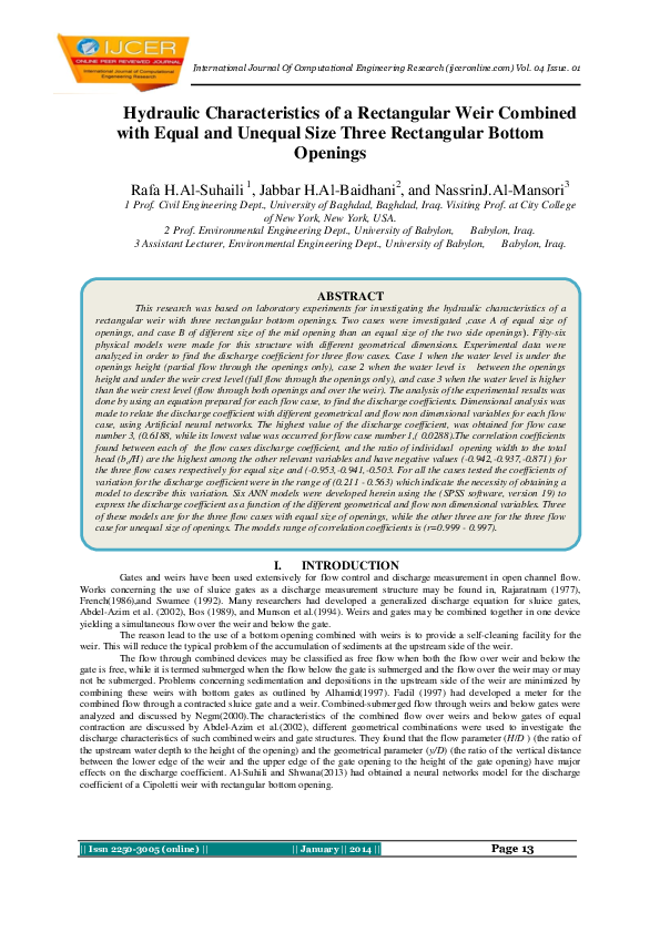 (PDF) Hydraulic Characteristics of a Rectangular Weir Combined with ...