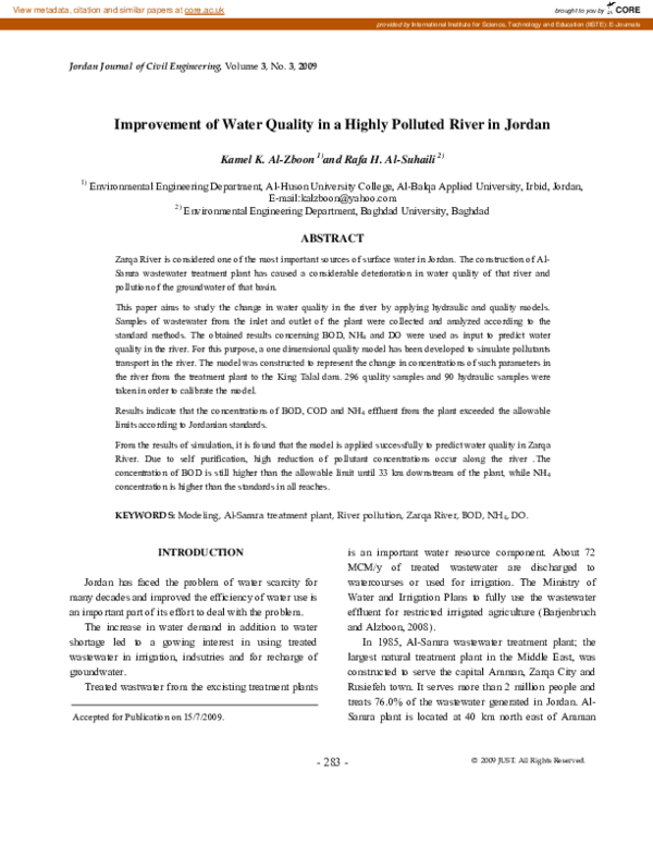 (PDF) Improvement of Water Quality in a Highly Polluted River in Jordan