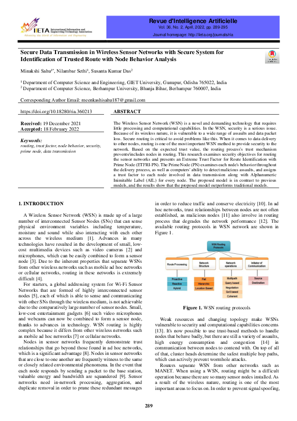(PDF) Secure Data Transmission in Wireless Sensor Networks with Secure ...