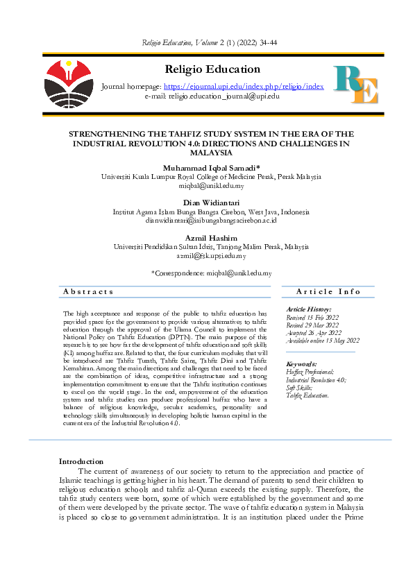 (PDF) Strengthening the Tahfiz Study System in the Era of the ...