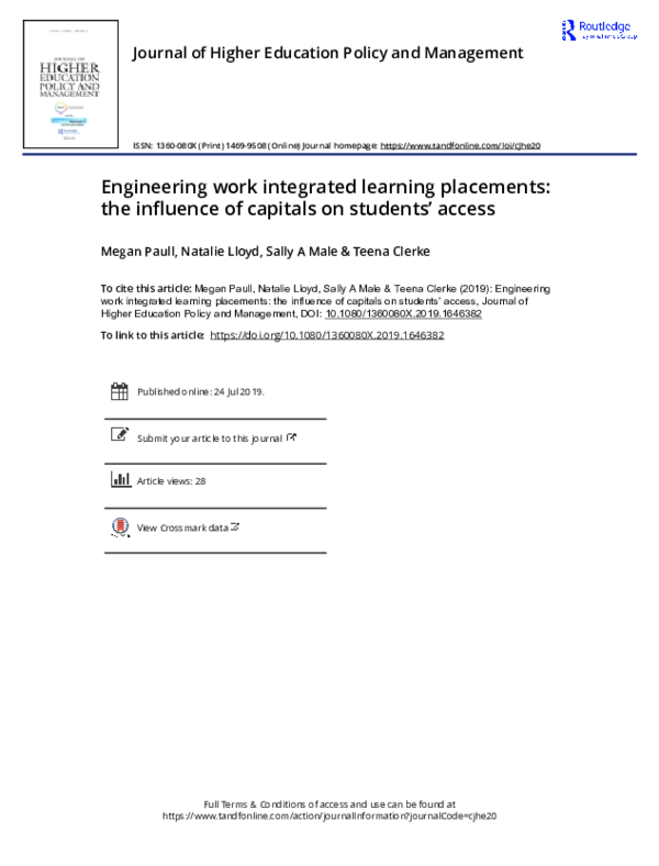 (PDF) Engineering work integrated learning placements: the influence of ...