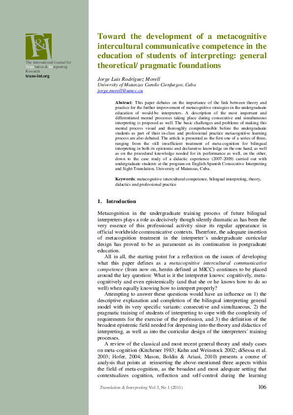 (PDF) Toward the development of a metacognitive intercultural ...