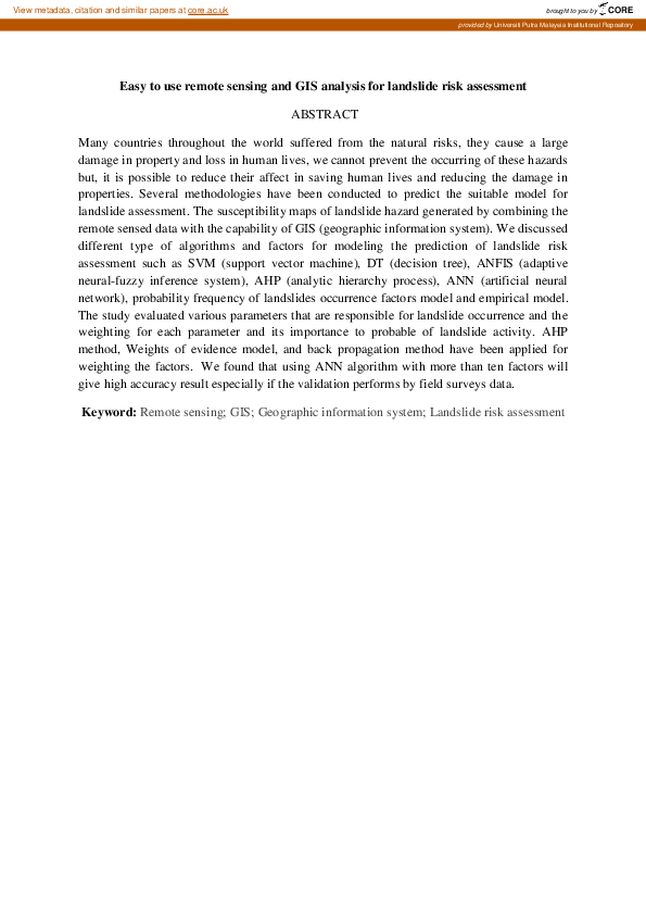(PDF) Easy To Use Remote Sensing and GIS Analysis for Landslide Risk ...
