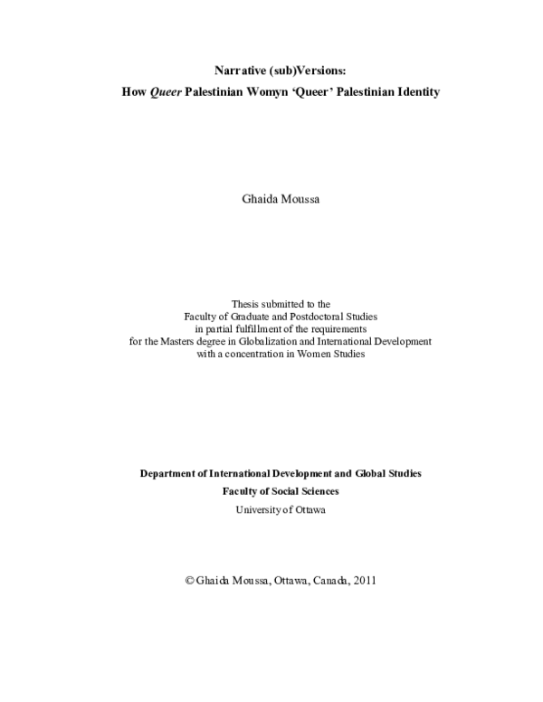 PDF Narrative sub Versions How Queer Palestinian Womyn Queer Palestinian Identity Ghaida 