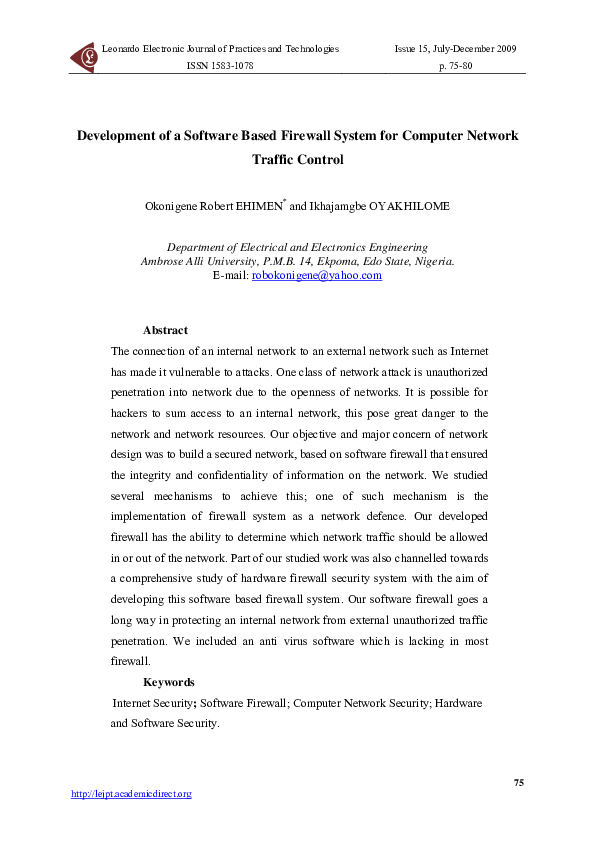(PDF) Development of a Software Based Firewall System for Computer ...
