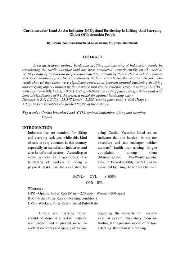 (PDF) Cardiovascular Load as an Indicator of Optimal Burdening in ...