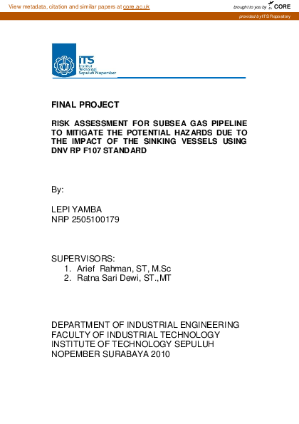 (PDF) Risk Assessment For Subsea gas Pipeline To Mitigate The Potential ...