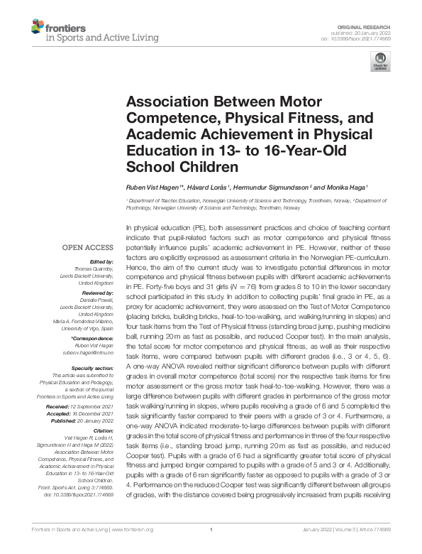 (PDF) Association Between Motor Competence, Physical Fitness, and ...