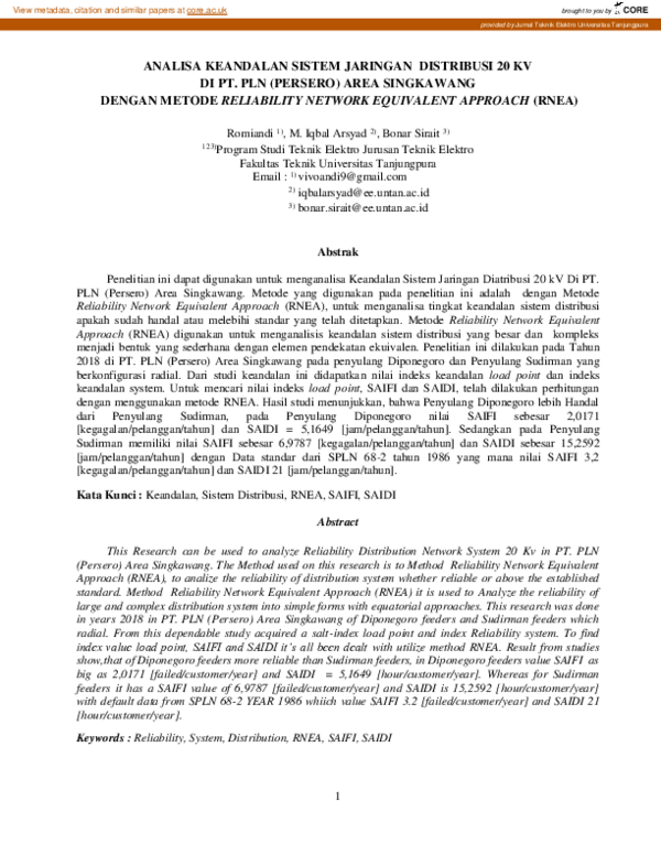 (PDF) Analisa Keandalan Sistem Jaringan Distribusi 20 KV DI Pt. PLN ...