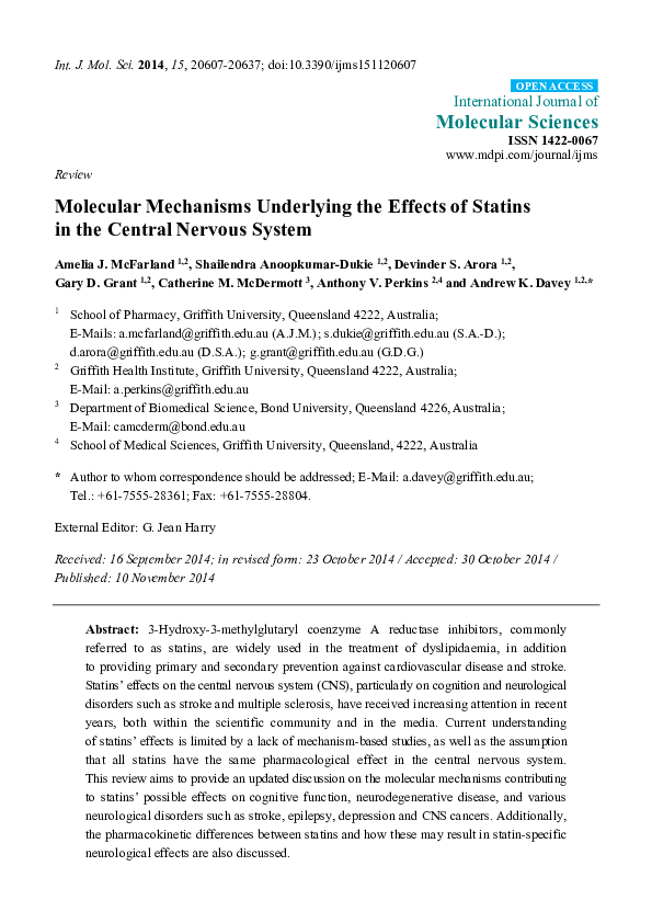 (PDF) Molecular Mechanisms Underlying the Effects of Statins in the ...