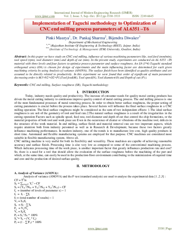 (PDF) Implementation of Taguchi methodology to Optimization of CNC end ...