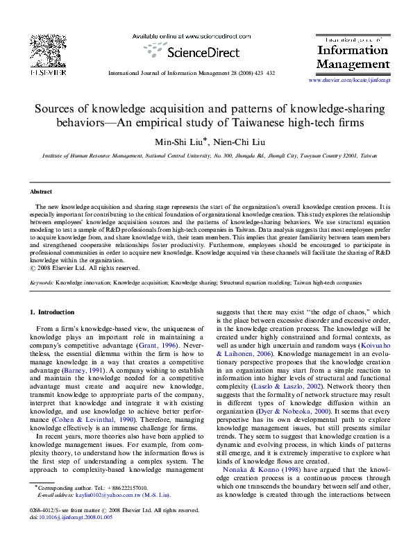 (PDF) Sources of knowledge acquisition and patterns of knowledge ...