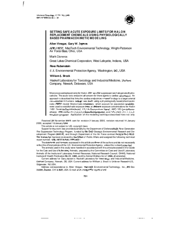 (PDF) Setting Safe Acute Exposure Limits for Halon Replacement ...