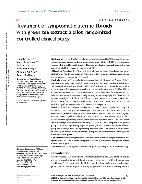 (PDF) Treatment of symptomatic uterine fibroids with green tea extract a pilot randomized