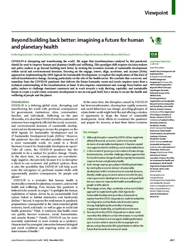 (PDF) Beyond building back better: imagining a future for human and ...