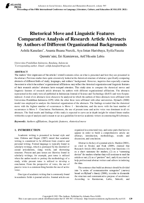 (PDF) Rhetorical Move and Linguistic Features Comparative Analysis of ...