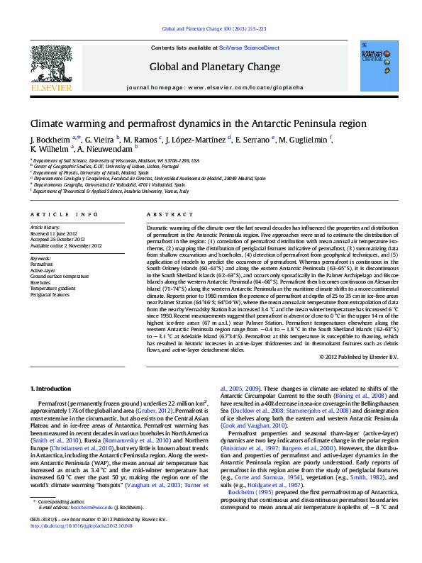 (PDF) Climate warming and permafrost dynamics in the Antarctic ...
