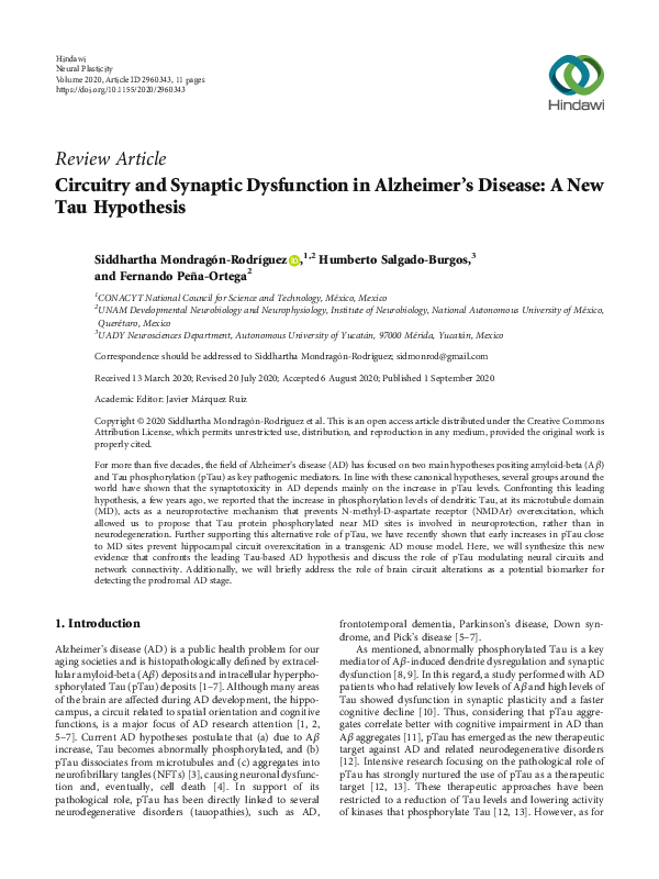 (PDF) Circuitry and Synaptic Dysfunction in Alzheimer’s Disease: A New ...