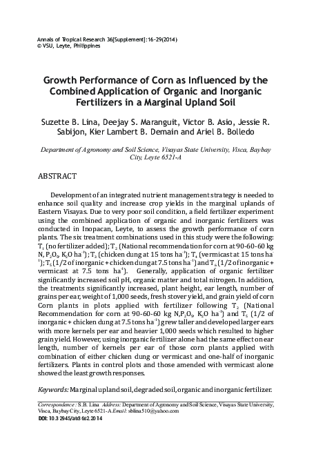 (PDF) Combined Application of Organic and Inorganic Fertilizers on ...