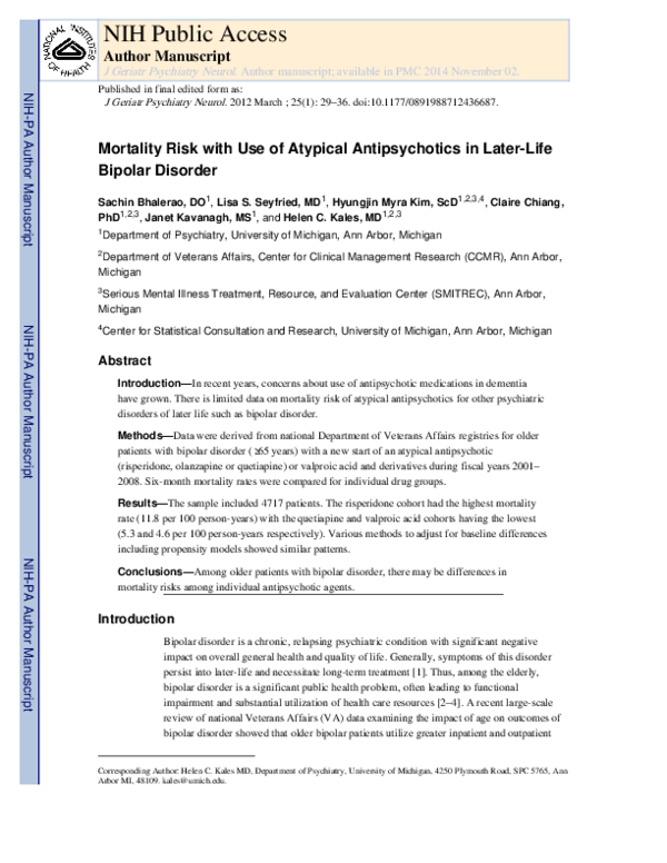 (PDF) Mortality Risk With the Use of Atypical Antipsychotics in Later ...