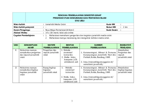 (DOC) Rps jurnalistik media cetak