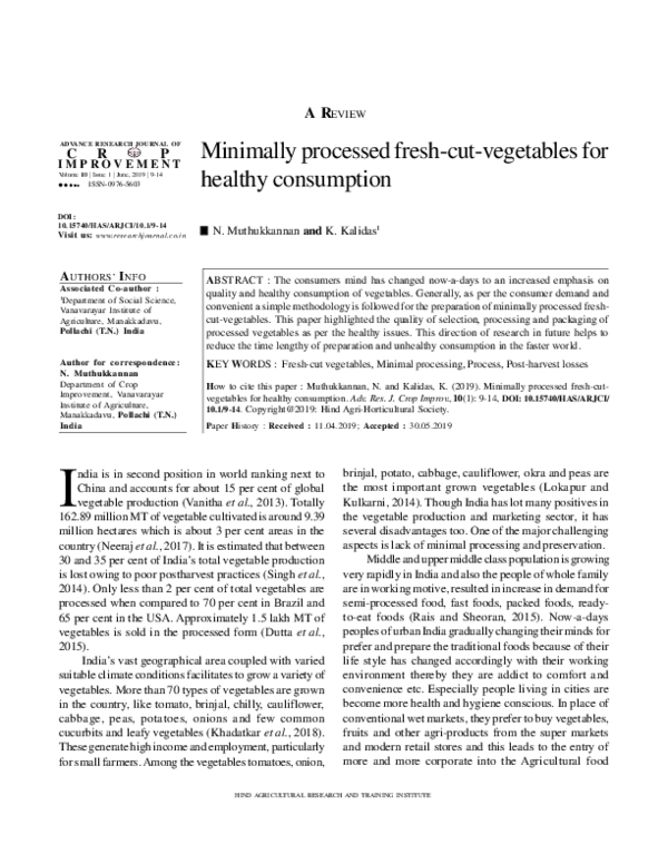 (PDF) Minimally processed freshcutvegetables for healthy consumption