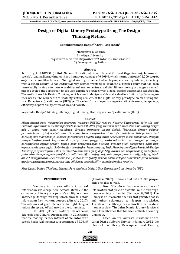 (PDF) Design of Digital Library Prototype Using The Design Thinking Method