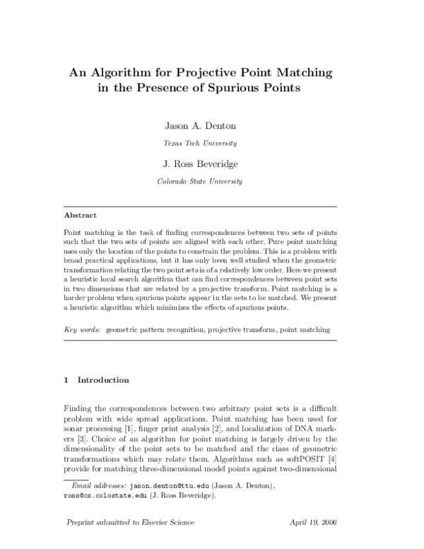 (PDF) An algorithm for projective point matching in the presence of ...