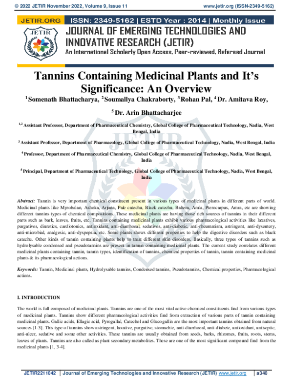(PDF) Tannins Containing Medicinal Plants and It's Significance An